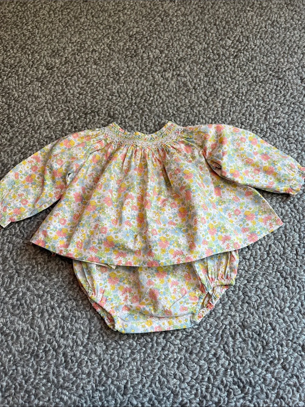 Bonpoint Baby Floral Long-Sleeve Top and Bloomer Set - Pink/Yellow Floral